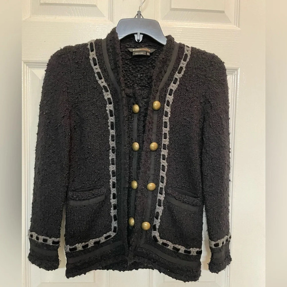 BCBG Max Azria Black Wool Boucle Knit Cardigan Classic Old Money Preppy XS - Picture 2 of 10